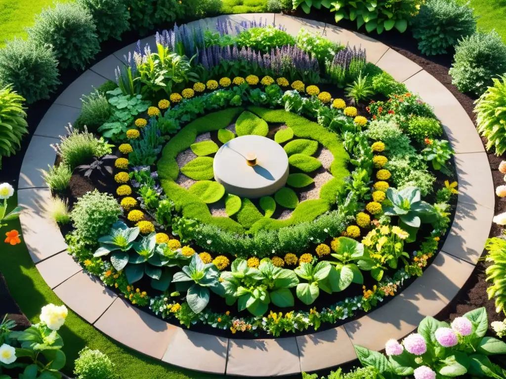 Un jardín circular exuberante y armonioso con técnicas de Feng Shui y permacultura