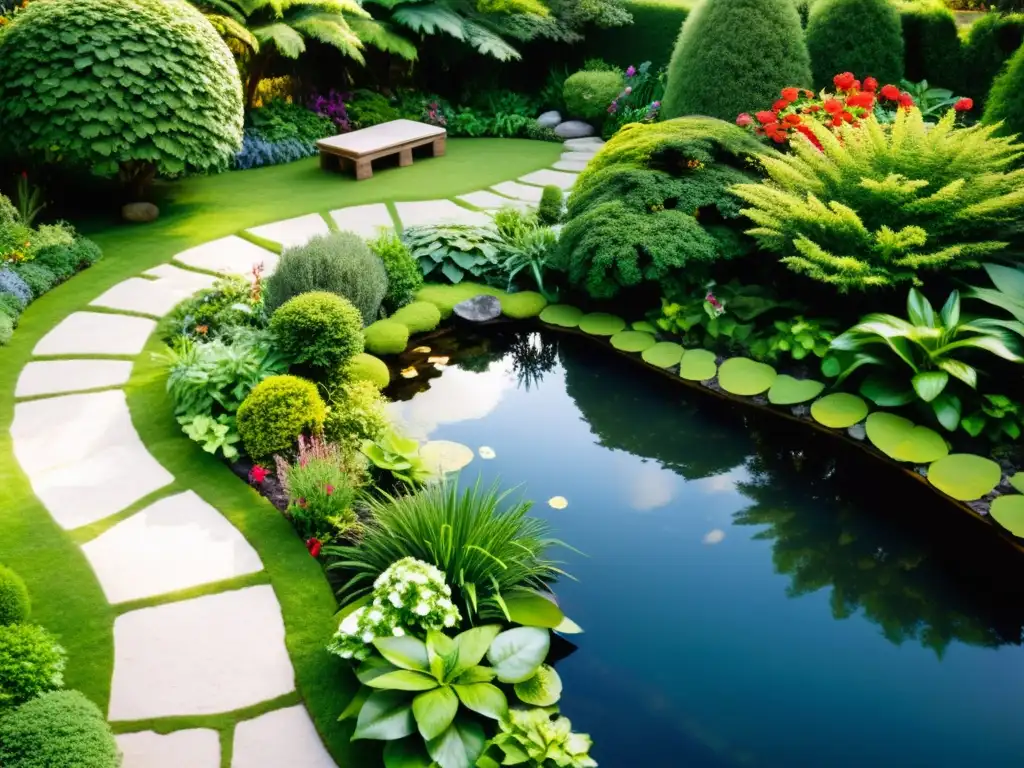 Un jardín exuberante y vibrante, armonizado según Feng Shui para jardines biodiversos