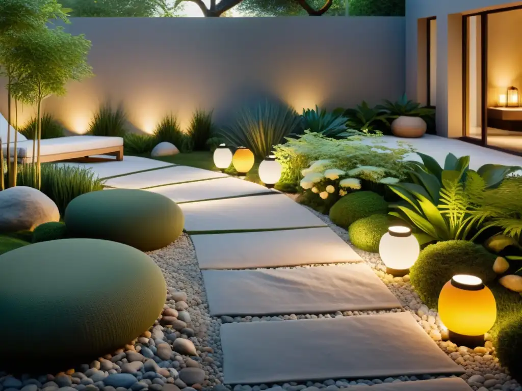 Un jardín iluminado armoniosamente al estilo del Feng Shui