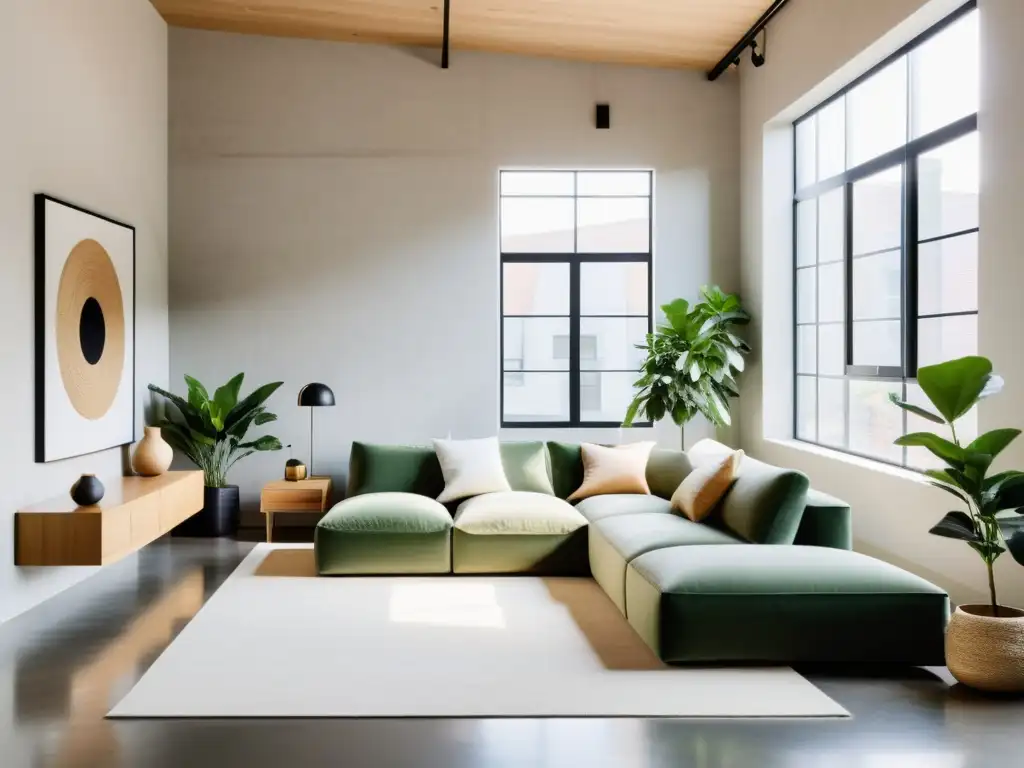 Un loft urbano sereno y minimalista con elementos cuidadosamente seleccionados de feng shui para promover la armonía y el flujo de energía positiva