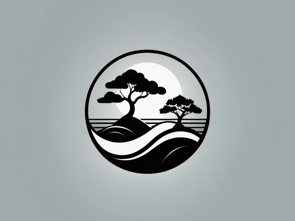 Un logo minimalista en blanco y negro en armonía con la naturaleza, aplicando principios Feng Shui diseño