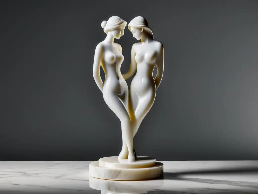 Escultura Feng Shui amor hogar: Escultura minimalista de mármol blanco que representa armonía y amor, reflejando la luz con elegancia y suavidad