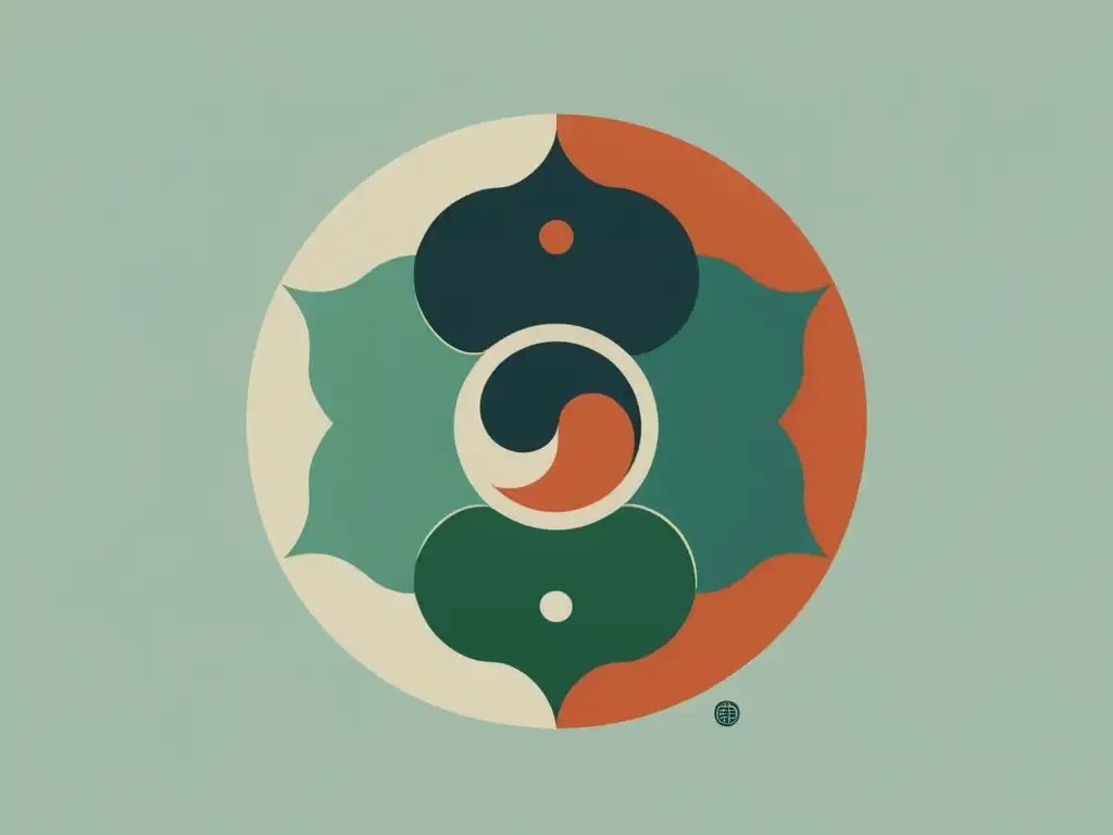 Minimalista ilustración del símbolo Bagua Feng Shui, equilibrio y armonía en colores y líneas