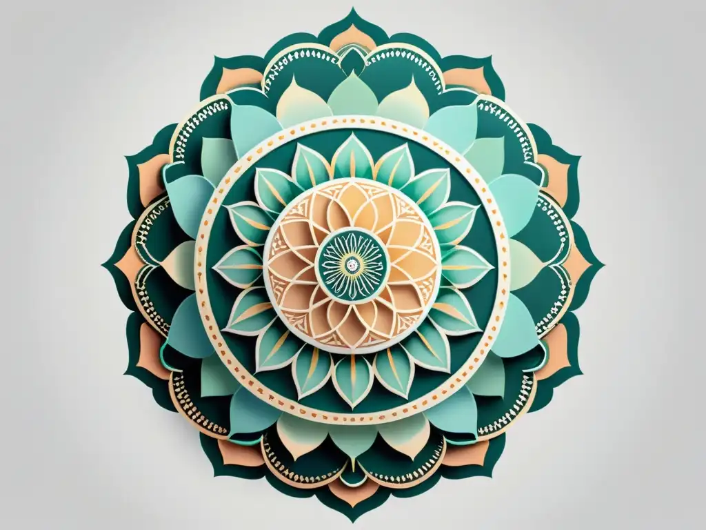 Mandala para meditación y decoración: diseño minimalista de patrones geométricos en tonos pastel, transmitiendo calma y armonía