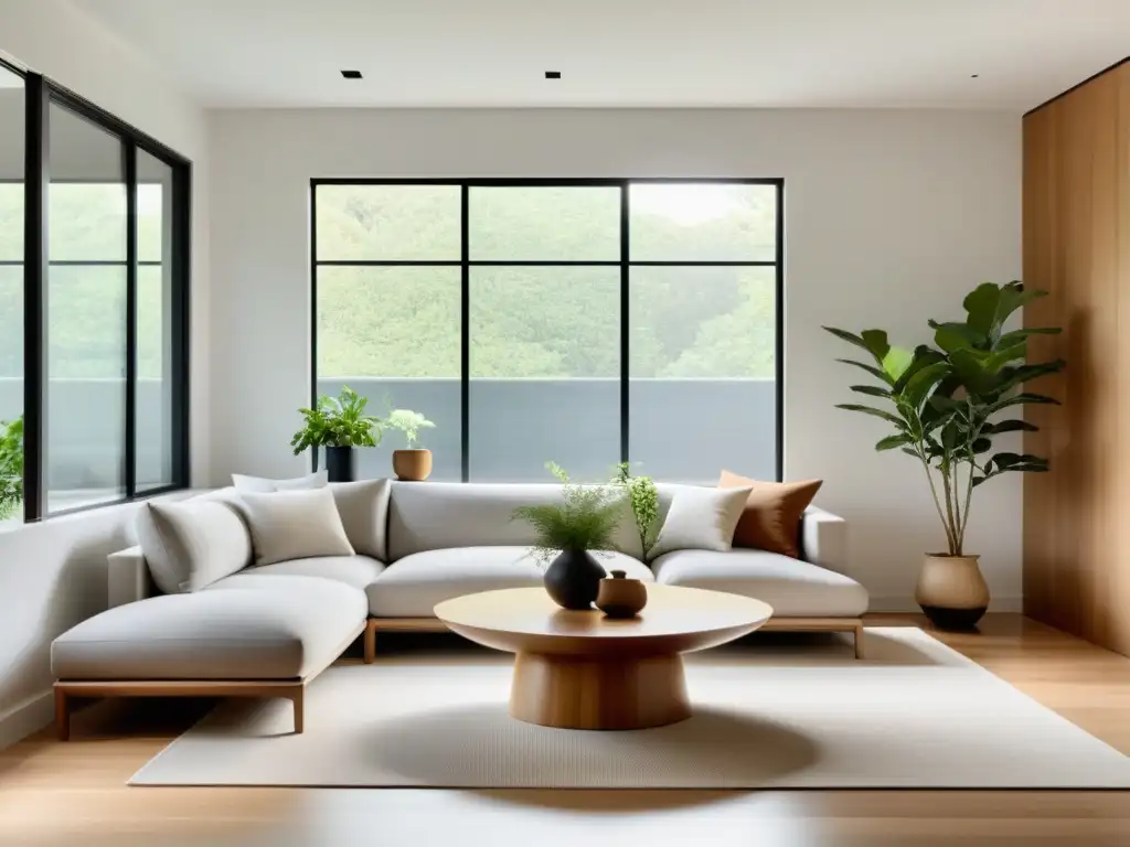 Diseño minimalista feng shui hogar: Sala de estar serena, con líneas limpias y tonos neutros