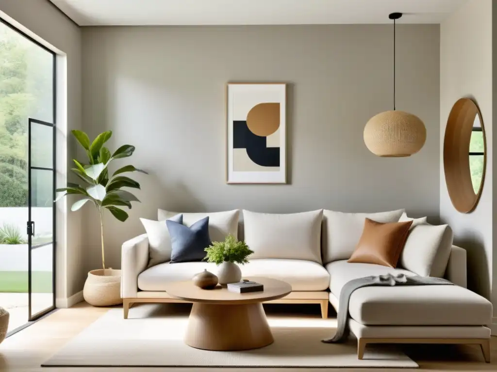 Diseño minimalista feng shui hogar: Salón sereno y despejado, con paleta neutra, líneas limpias y decoración cuidadosamente seleccionada