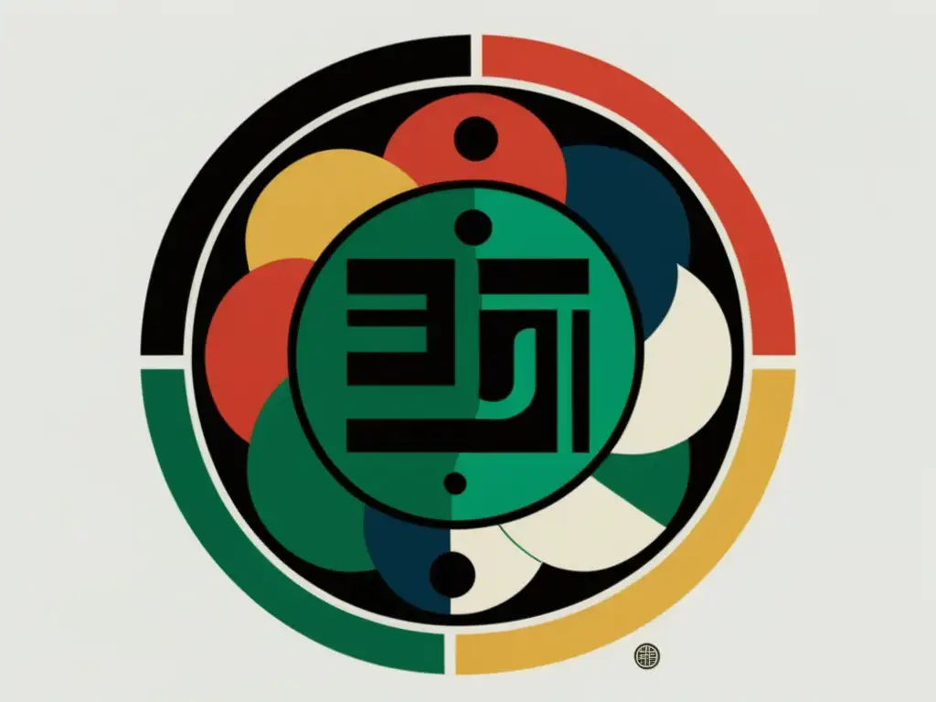 Representación minimalista del Bagua Feng Shui con trigramas en colores vibrantes, simbolizando equilibrio emocional