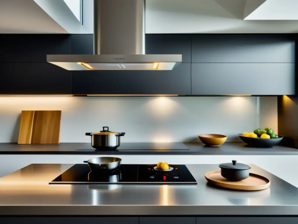 Ubicación estufa Feng Shui en moderna cocina minimalista, con armonía y elegancia