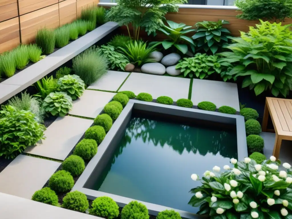 Un oasis urbano de tranquilidad con diseño feng shui y exuberante vegetación