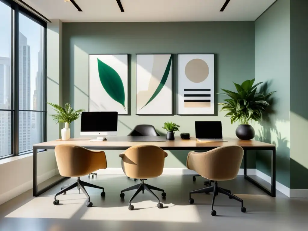 Oficina minimalista con decoración Feng Shui para ambientes productivos