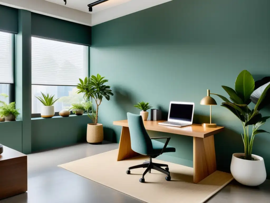 Oficina minimalista con equilibrio y armonía Feng Shui para trabajo en equipo