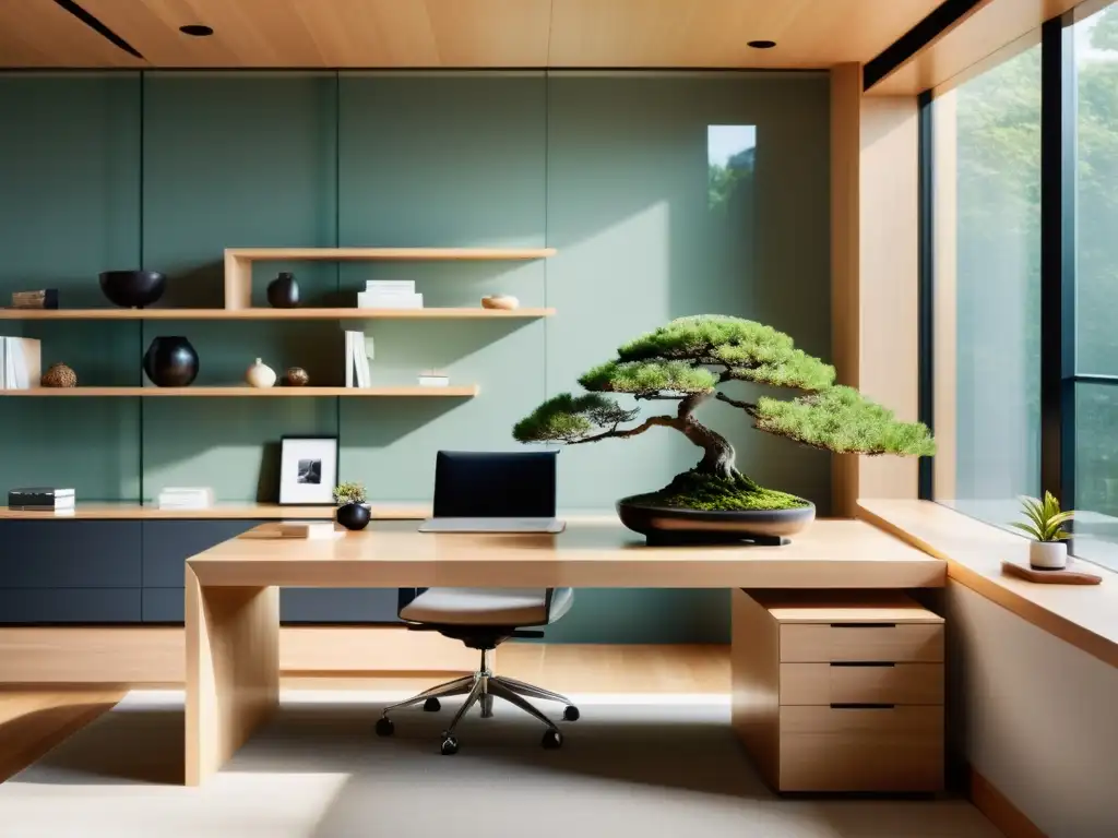 Oficina moderna con Feng Shui para armonizar espacio trabajo, luz natural y equilibrio