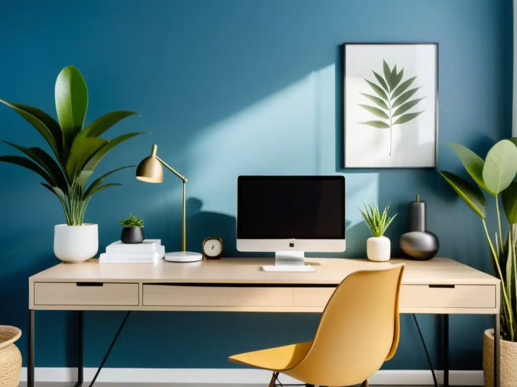 Oficina Feng Shui líder moderno con mobiliario minimalista, luz natural y armonía serena