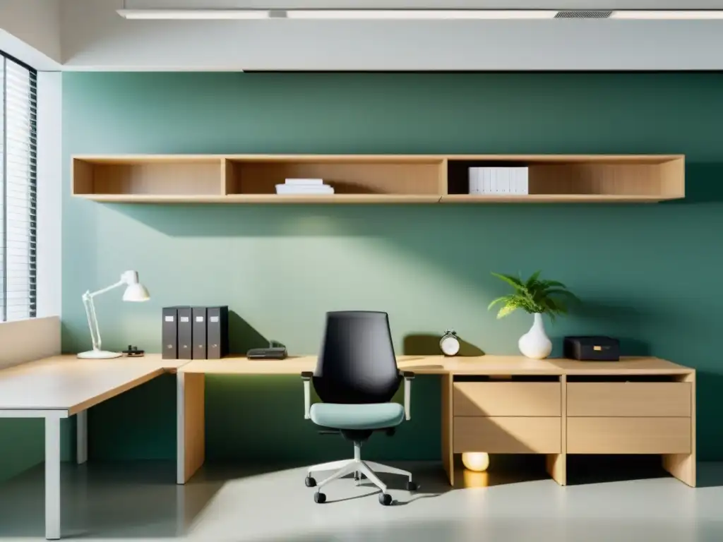 Oficina serena con ropa laboral Feng Shui, armoniosa y tranquila