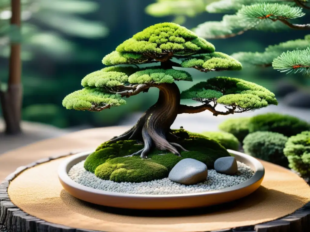 Jardín japonés zen con bonsái y paisaje tranquilo, las mejores plantas jardín feng shui