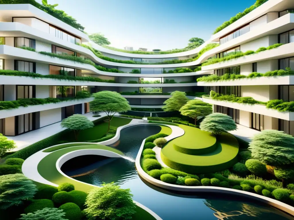 Un paisaje urbano sereno, armonioso y sostenible que refleja el Feng Shui en comunidades sostenibles