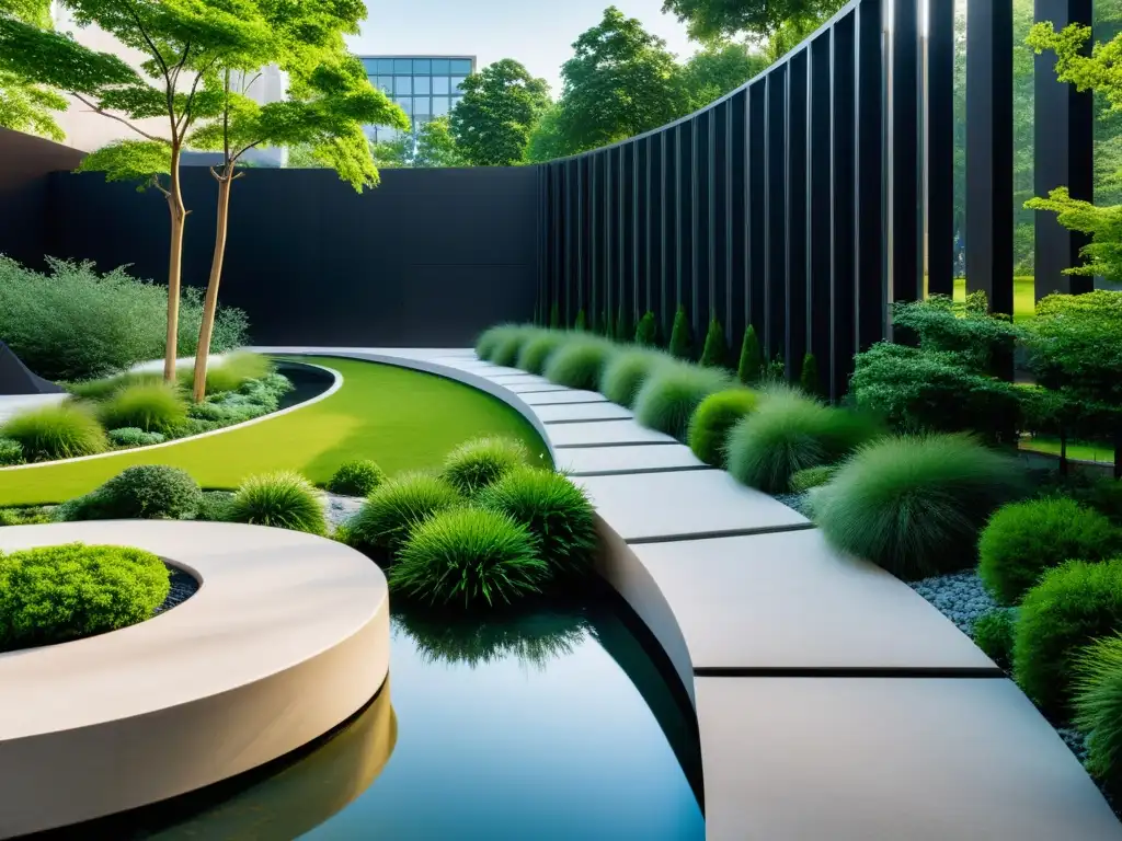 Un parque urbano moderno y armonioso, con diseño Feng Shui para jardines urbanos