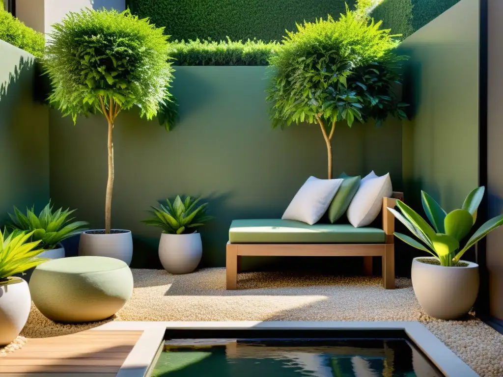 Un patio tranquilo con plantas en armonía según el Feng Shui para patios pequeños