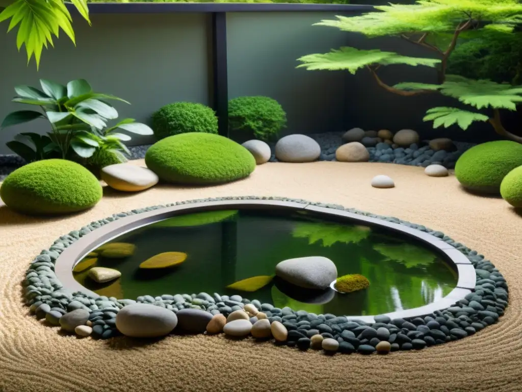 Piedras jardín Feng Shui en armonía con naturaleza, creando serenidad y equilibrio