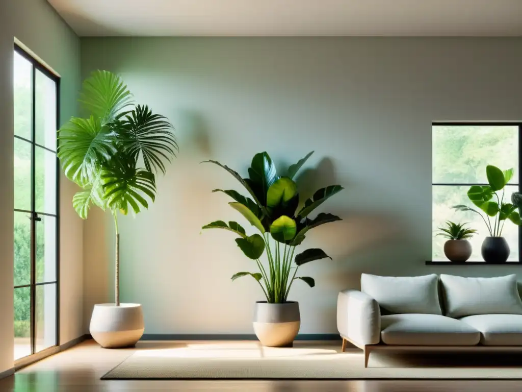 Un rincón en armonía: planta exuberante en sala minimalista, luz natural y tranquilidad