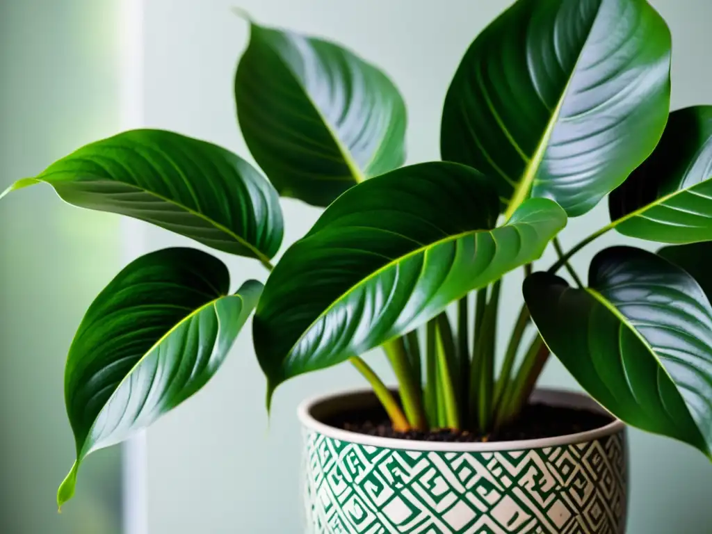 Planta de interior Feng Shui: Imagen cercana de una exuberante planta del dinero con hojas vibrantes en una elegante maceta minimalista