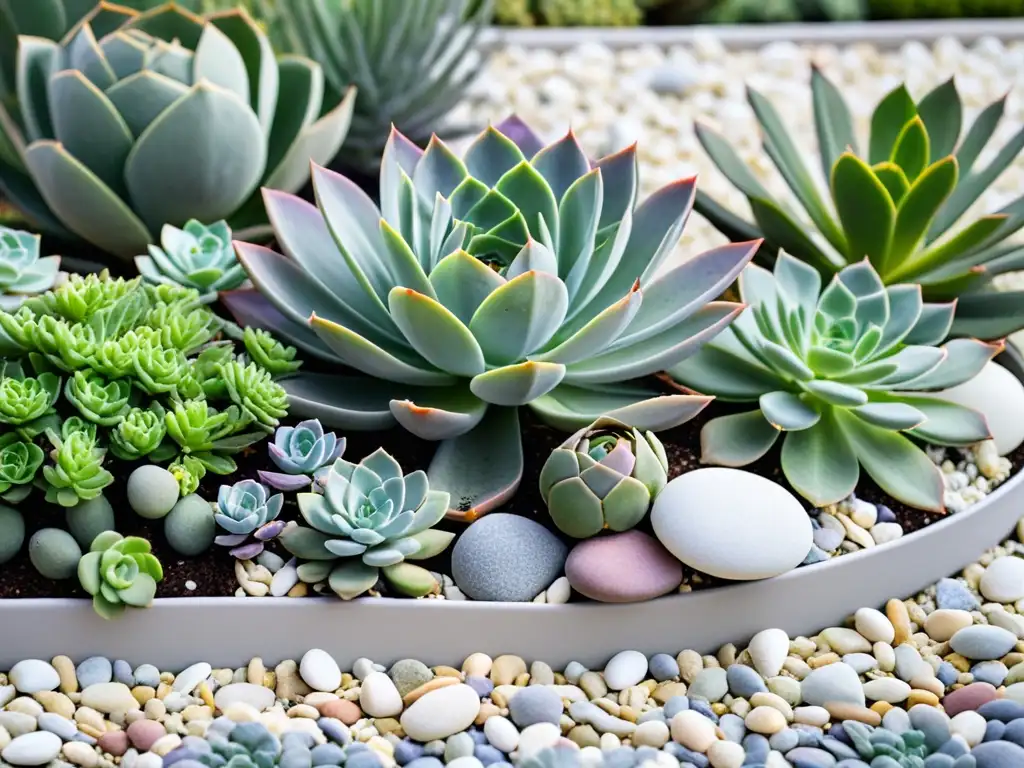 Jardín Feng Shui con plantas suculentas en armonía y equilibrio