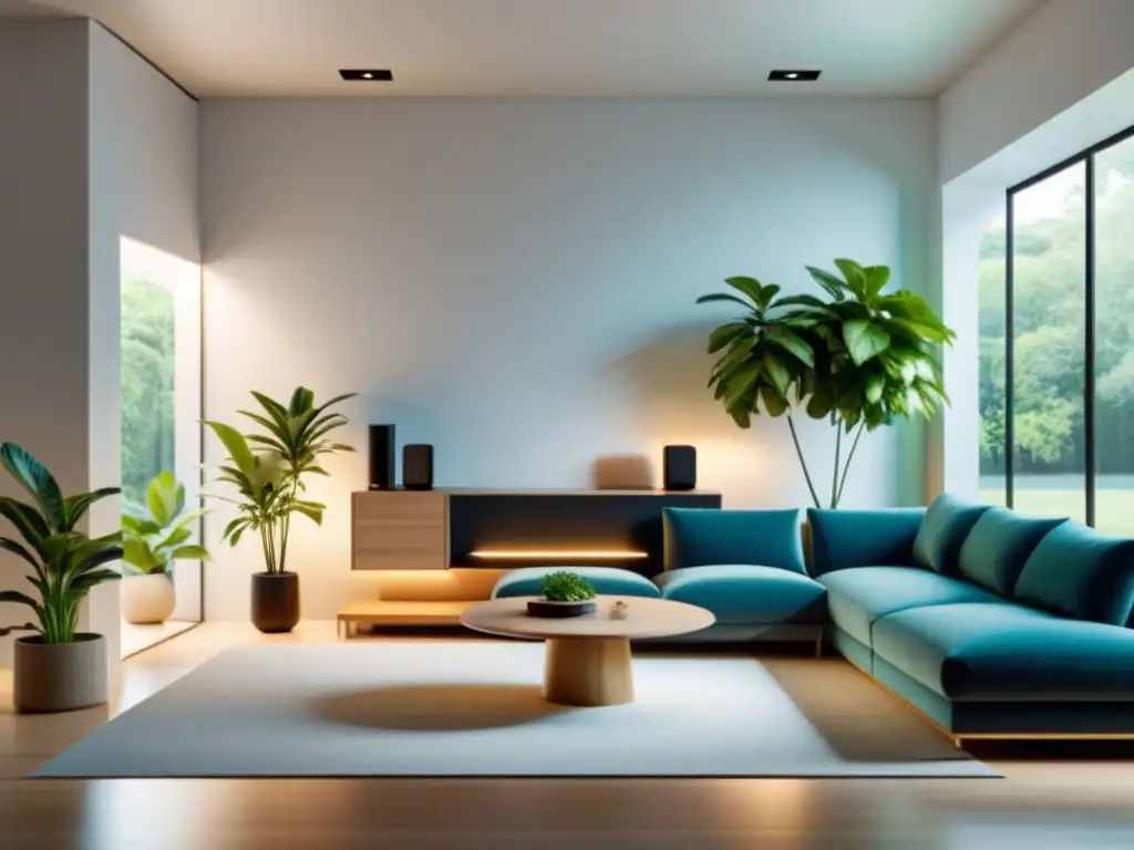 Posicionamiento estratégico estaciones carga Feng Shui: Sala minimalista serena con estación de carga para vehículos eléctricos integrada en la decoración, iluminación ambiental y equilibrio armonioso