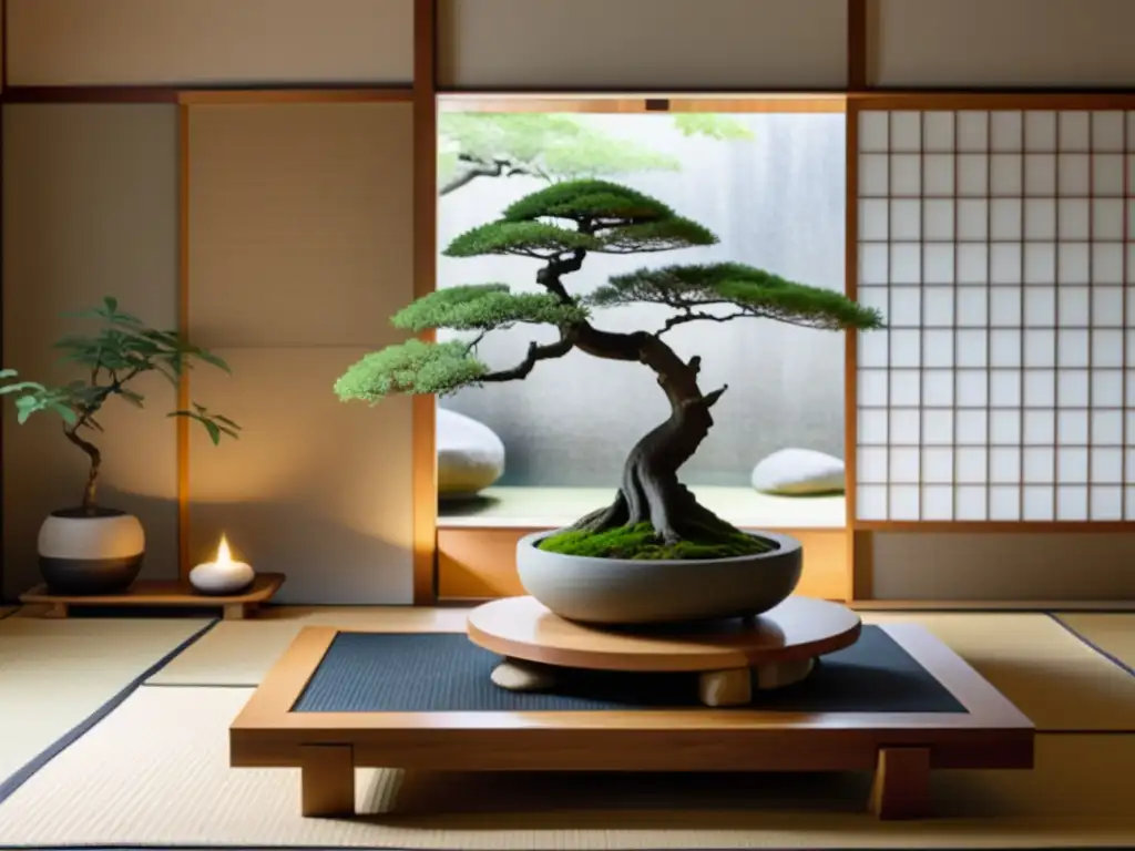 Feng Shui y Realidad Virtual para armonización: Entorno sereno con influencia japonesa, luz natural suave y decoración minimalista