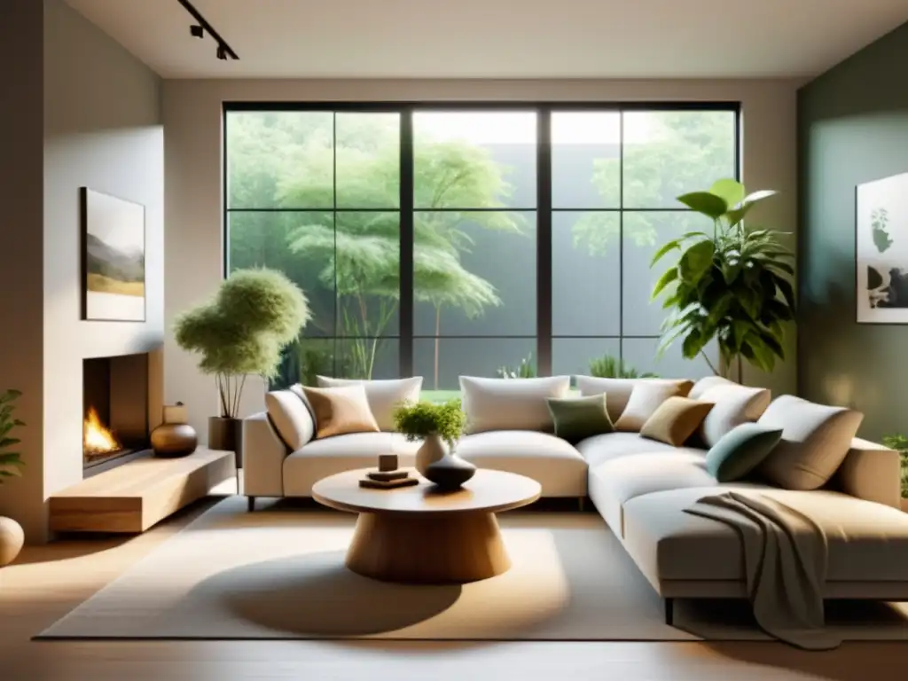 Rediseño casero con Feng Shui: Sala acogedora con mobiliario minimalista, tonos tierra suaves y luz natural