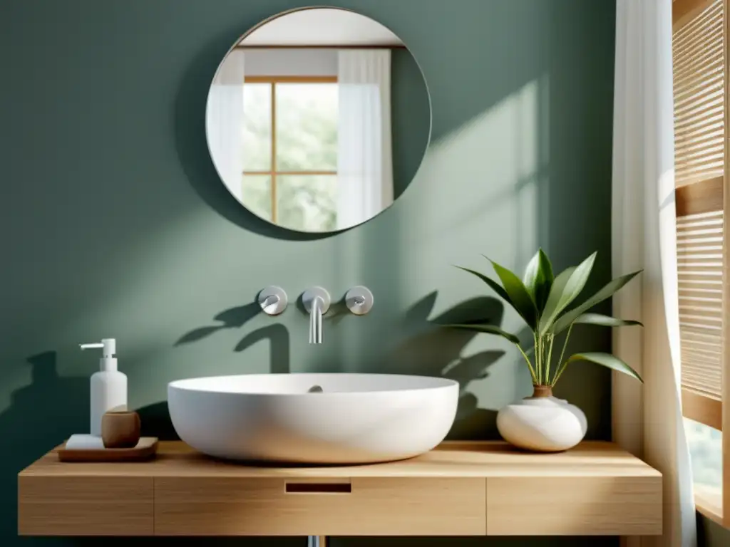 Rediseño cuarto baño Feng Shui: Baño minimalista con elementos naturales, armonía, y tranquilidad