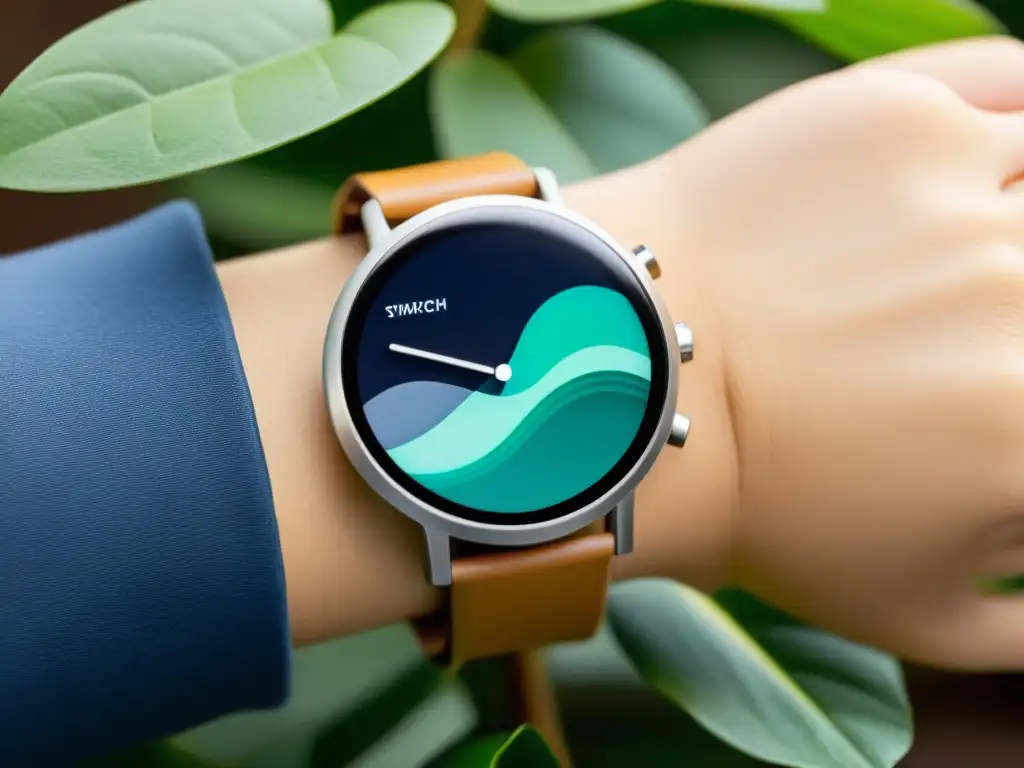 Reloj inteligente minimalista en un entorno de feng shui sereno Un reloj inteligente minimalista en un entorno de feng shui tranquilo y equilibrado, que irradia paz y armonía
