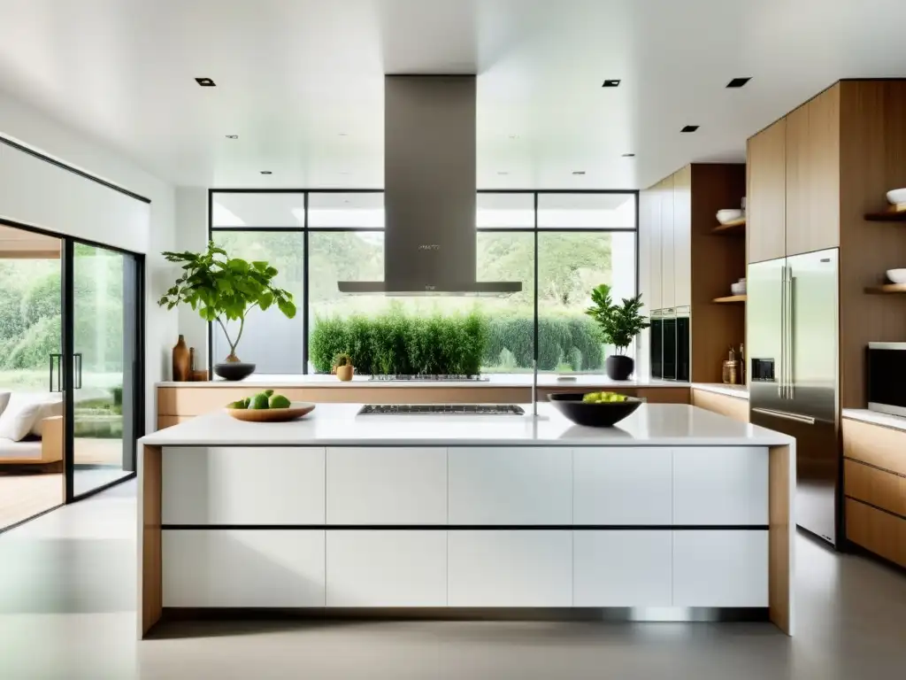 Remodelación de cocina con Feng Shui: Cocina minimalista con luz natural, plantas verdes y superficies despejadas para armonía y calma