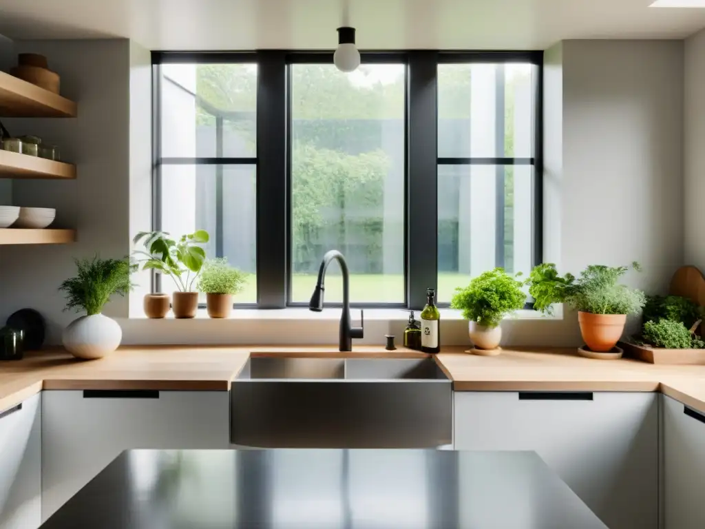 Una remodelación de cocina con Feng Shui: minimalista, serena y equilibrada, con luz natural y toques de naturaleza y color