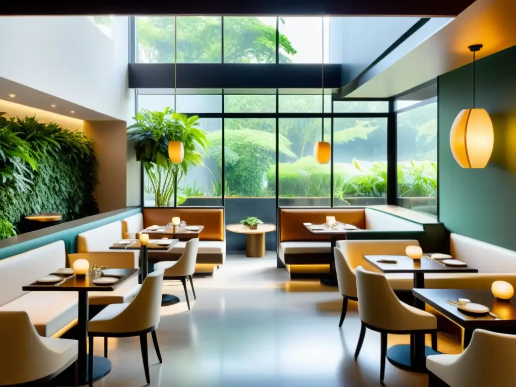 Remodelación restaurante con Feng Shui: Interior minimalista y armonioso, con elementos de la naturaleza y sensación de tranquilidad y abundancia