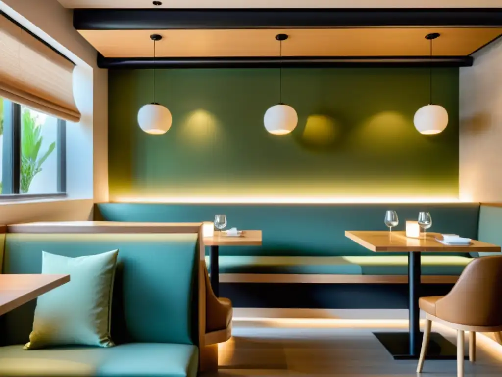 Remodelación restaurante con Feng Shui: Diseño minimalista, líneas limpias, materiales naturales y paleta de colores serena crean un ambiente armonioso e invitador para los comensales