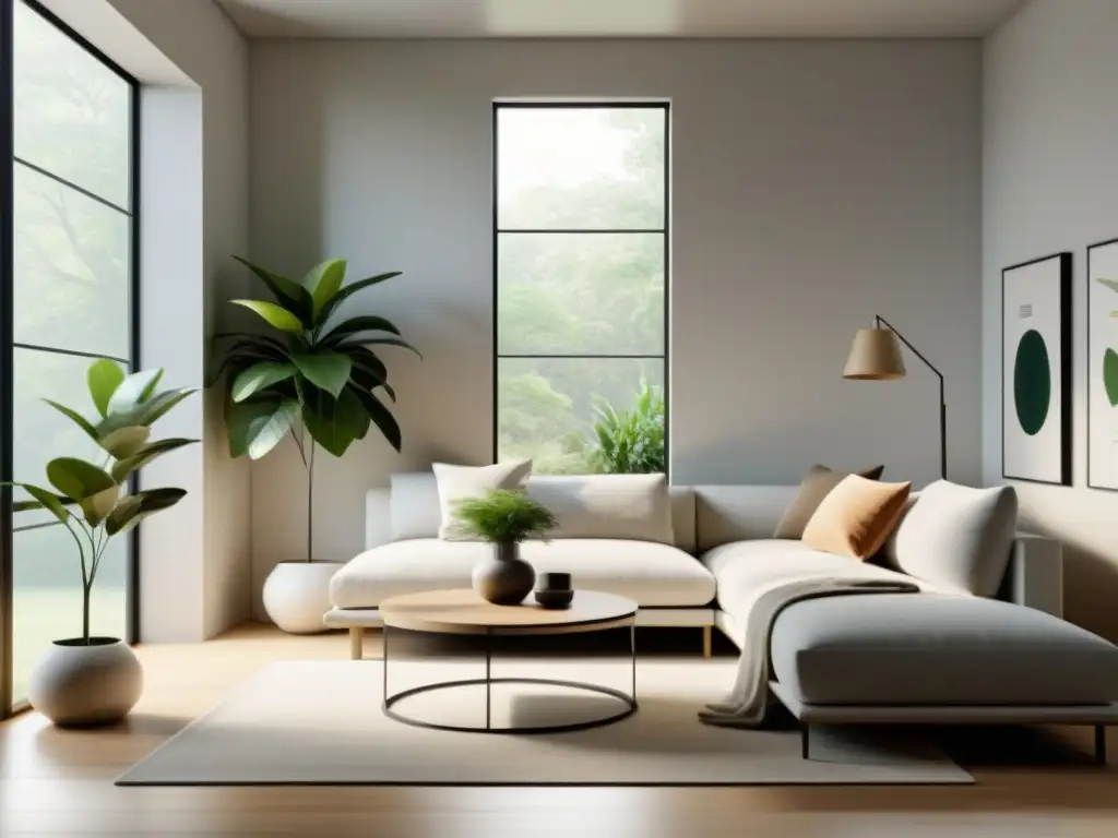 Renovaciones con Intención Feng Shui: Sala minimalista con luz natural, muebles limpios y planta en interior