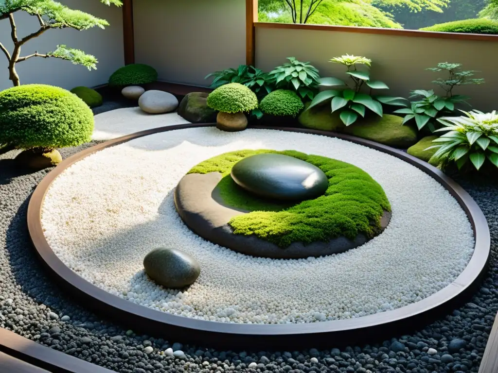 Jardín Zen con rocas, musgo y bambú, transmite armonía y paz en el hogar