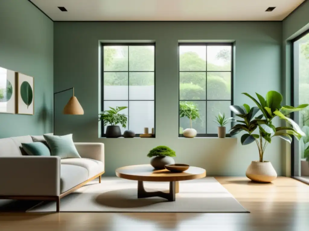 Una sala minimalista con decoración Feng Shui y luz natural, invita a la organización del hogar con Feng Shui