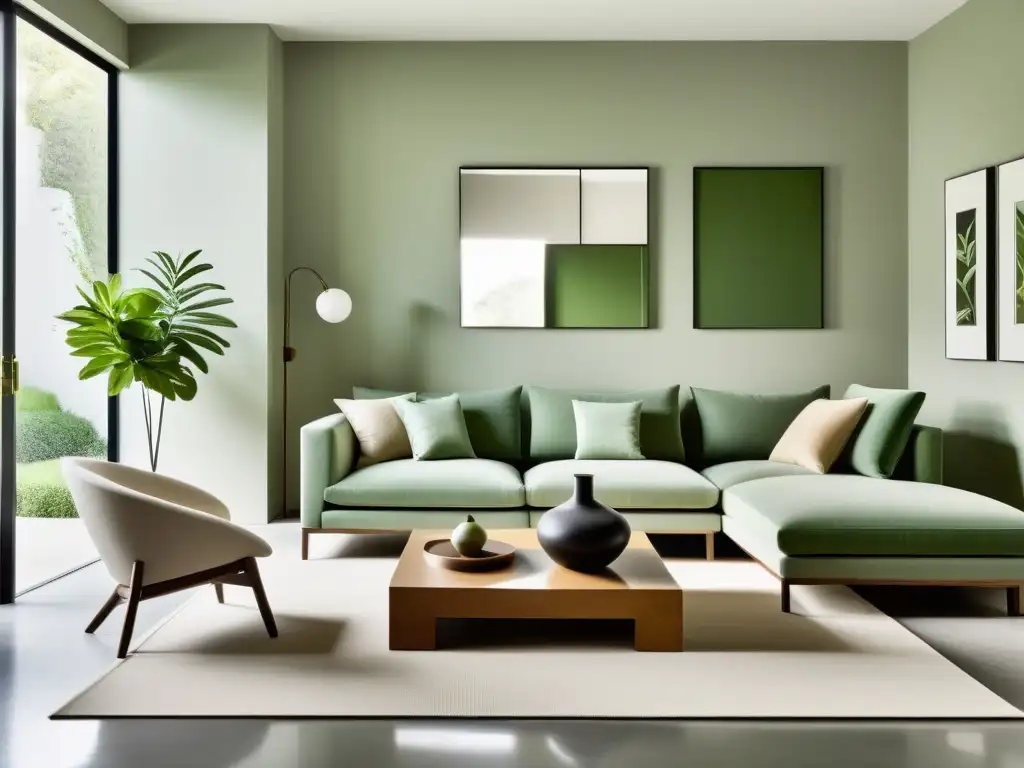 Una sala de estar minimalista con muebles y decoración armonizados según las claves del Feng Shui para organizar