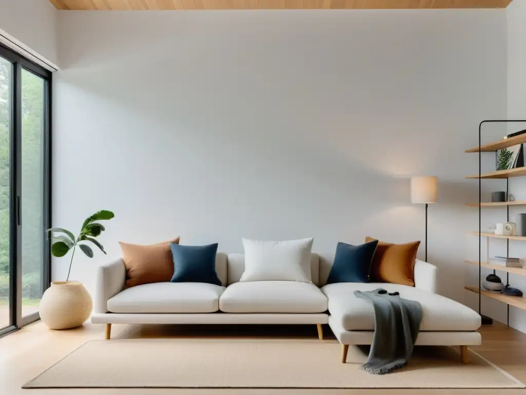 Una sala de estar minimalista y tranquila con estilo minimalista y feng shui