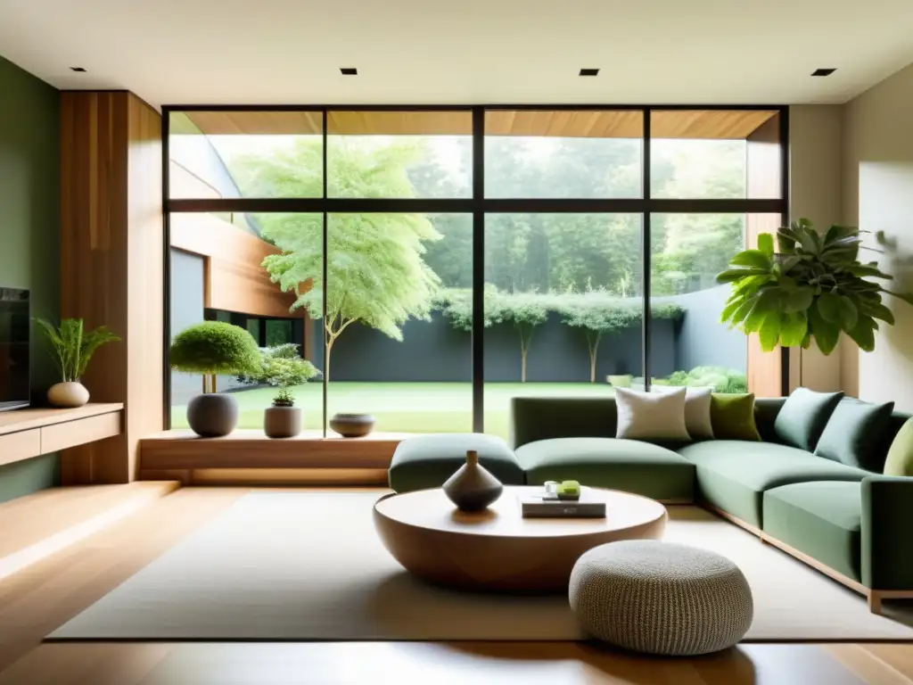 Una sala de estar moderna con diseño minimalista y elementos de Feng Shui moderno para hogar