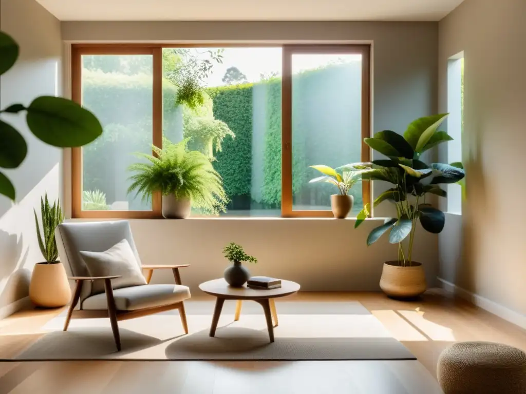 Una sala serena y minimalista con claves del Feng Shui para la felicidad en el hogar