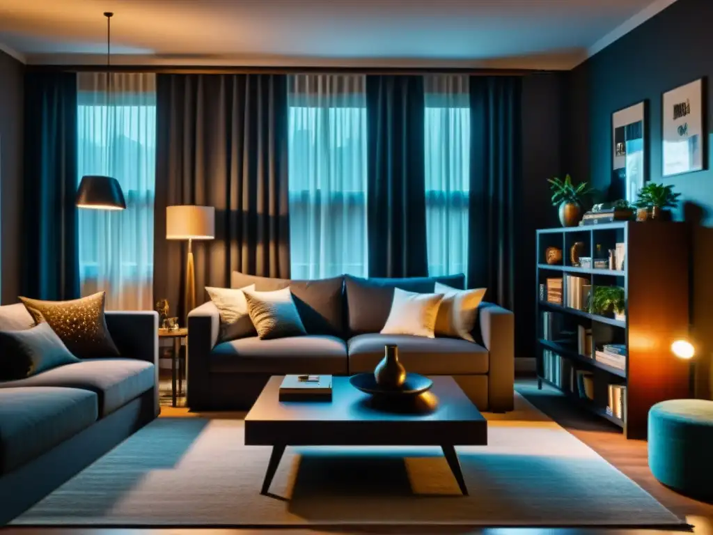 Un salón desordenado y oscuro, con muebles desparejados y caótica decoración