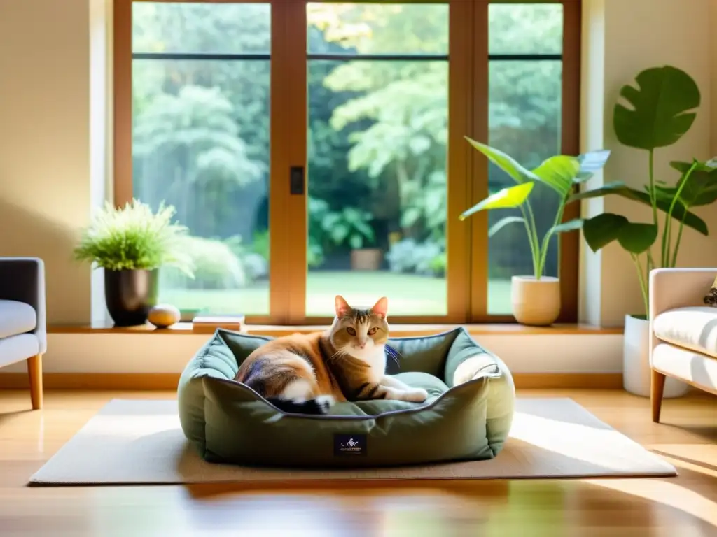 Un salón espacioso y soleado con vistas a un exuberante jardín