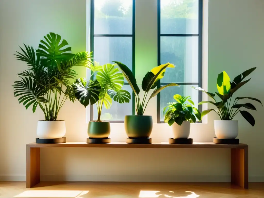 Un salón iluminado por el sol, con plantas de interior para armonización que crean un ambiente sereno y equilibrado