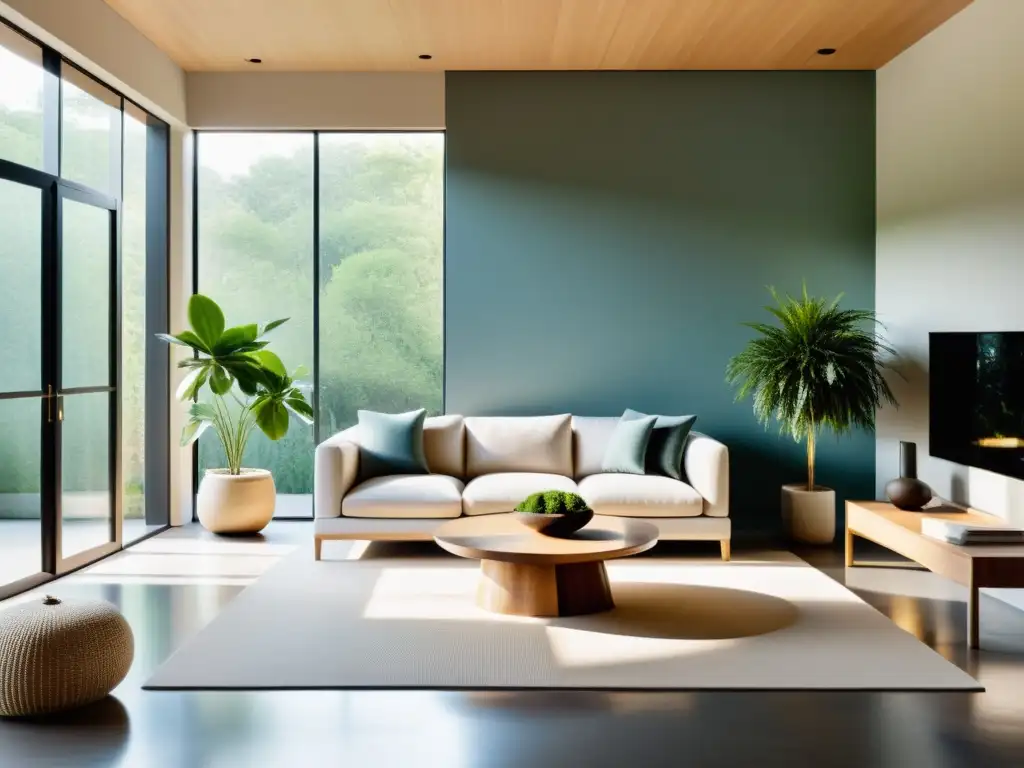 Armonía y tranquilidad: Sala minimalista con Feng Shui Un salón minimalista con armonía y luz natural, perfecto para talleres de Feng Shui en el hogar