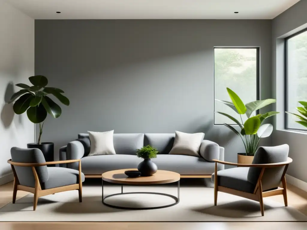 Salón minimalista con disposición de mobiliario Feng Shui para un hogar armonioso y tranquilo