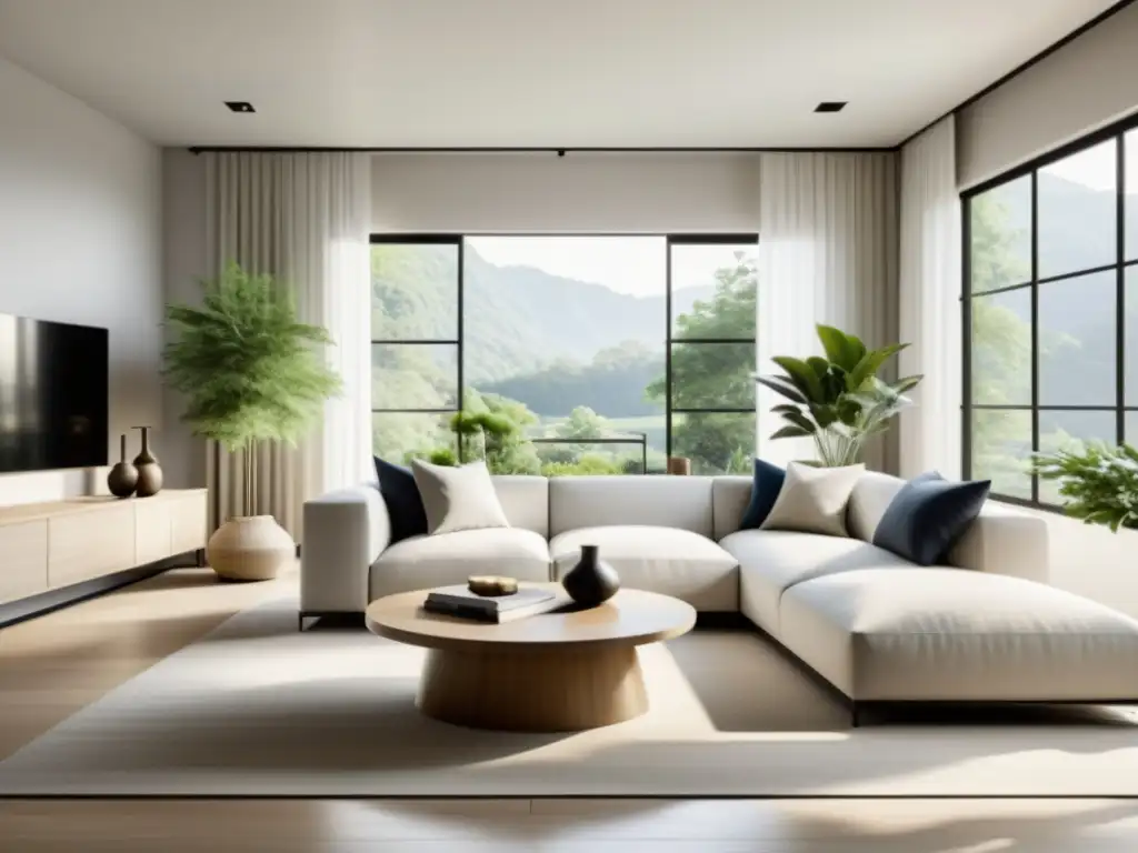 Salón minimalista equilibrado según Feng Shui en Occidente