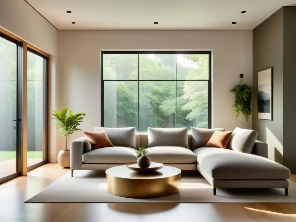 Salón minimalista con equilibrio y calma, integrando el Feng Shui aplicado diseño hogar