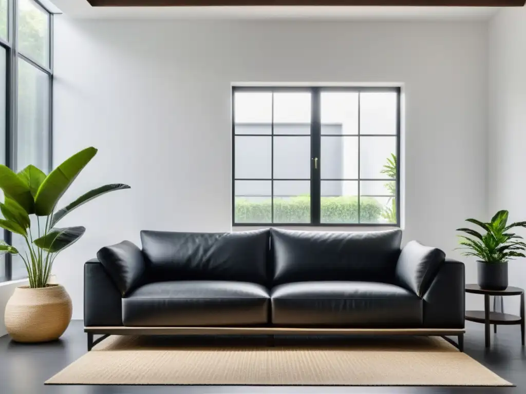 Sofisticada sala minimalista con equilibrio de luz y oscuridad Salón minimalista con equilibrio de luz y oscuridad, armonización del hogar con Feng Shui